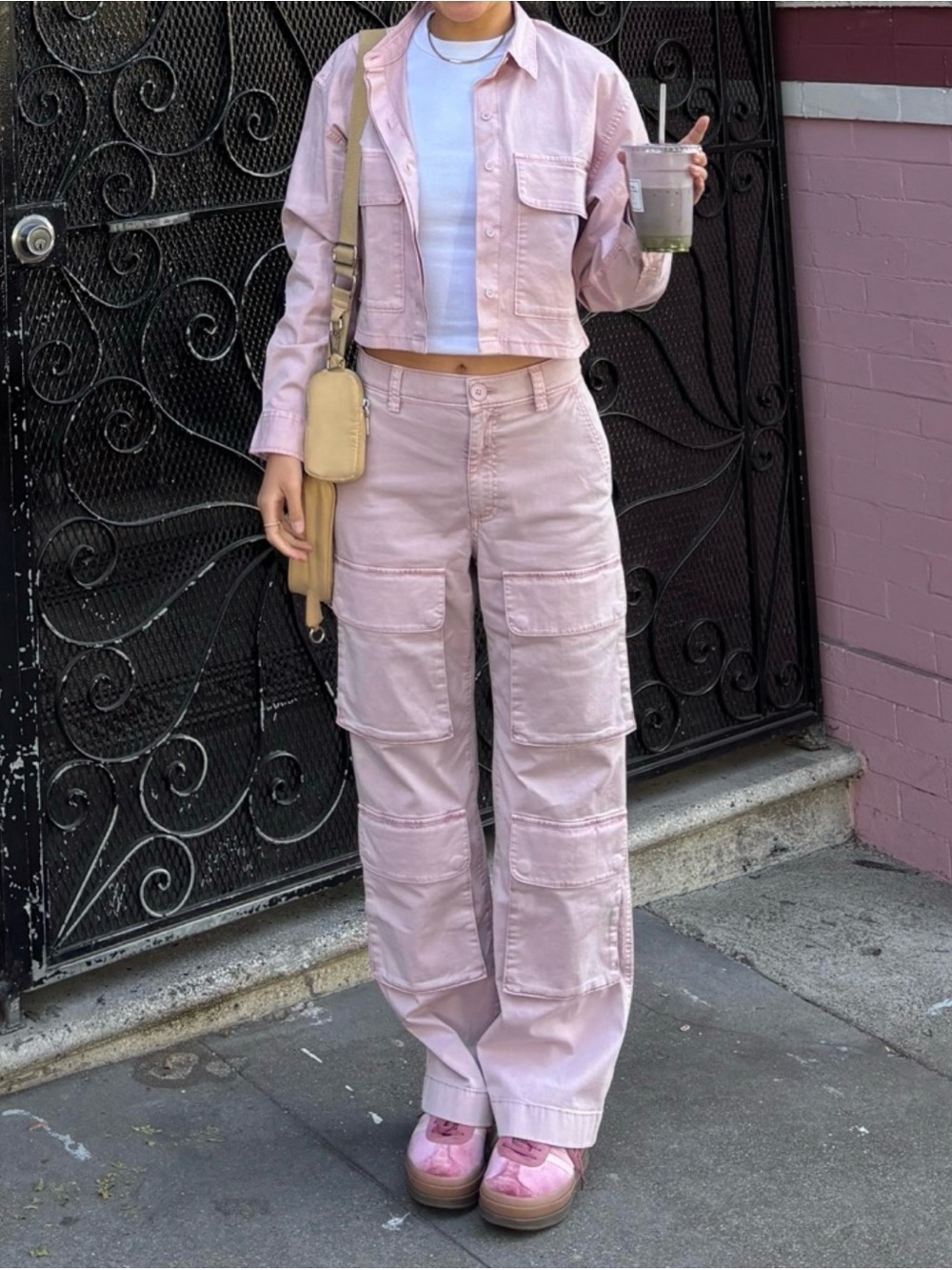 Abercrombie and Fitch Pink 2 Piece Set Cropped Shirt Wide Leg Pants  Size XS